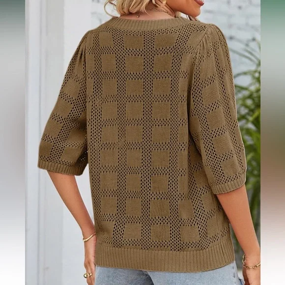 Dokotoo Women's short sleeve lightweight crochet knit top - brand new with tags - Picture 3 of 6